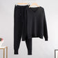 New Loose V Neck Sweater 2 Pieces Female Outfit