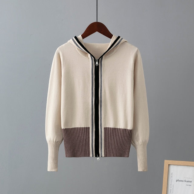 Women’s Stripe Color Block Short Sweater Long Sleeve