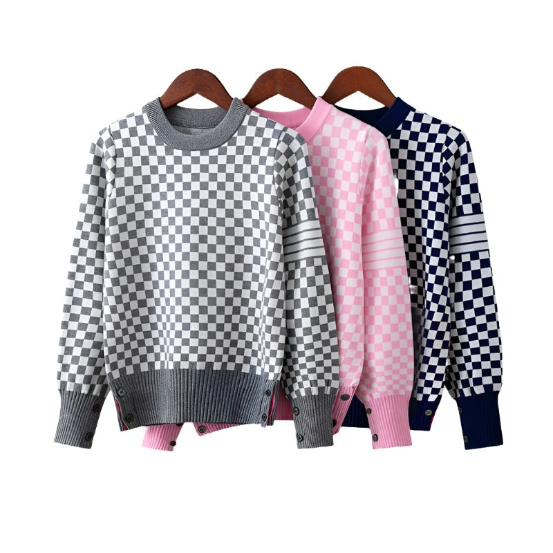 Plaid Women Pullovers And Sweaters O Neck