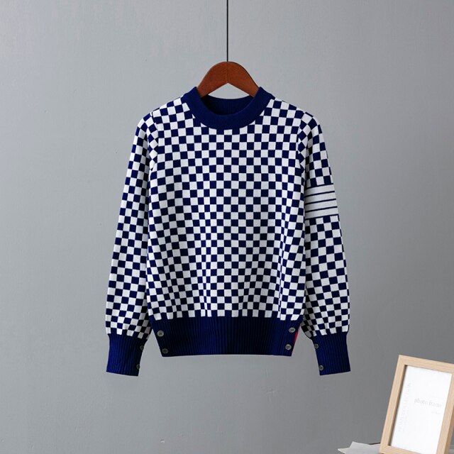 Plaid Women Pullovers And Sweaters O Neck